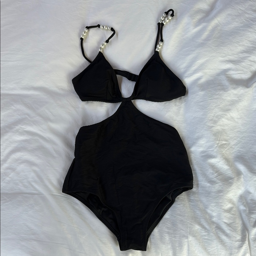 J. Crew Ribbed Cutout One-Piece Swimsuit with Pearls - Picture 5 of 7